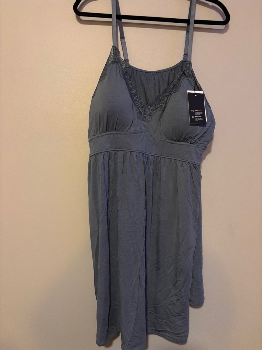 knix Slate Blue Lace-Trim Chemise with Adjustable Straps